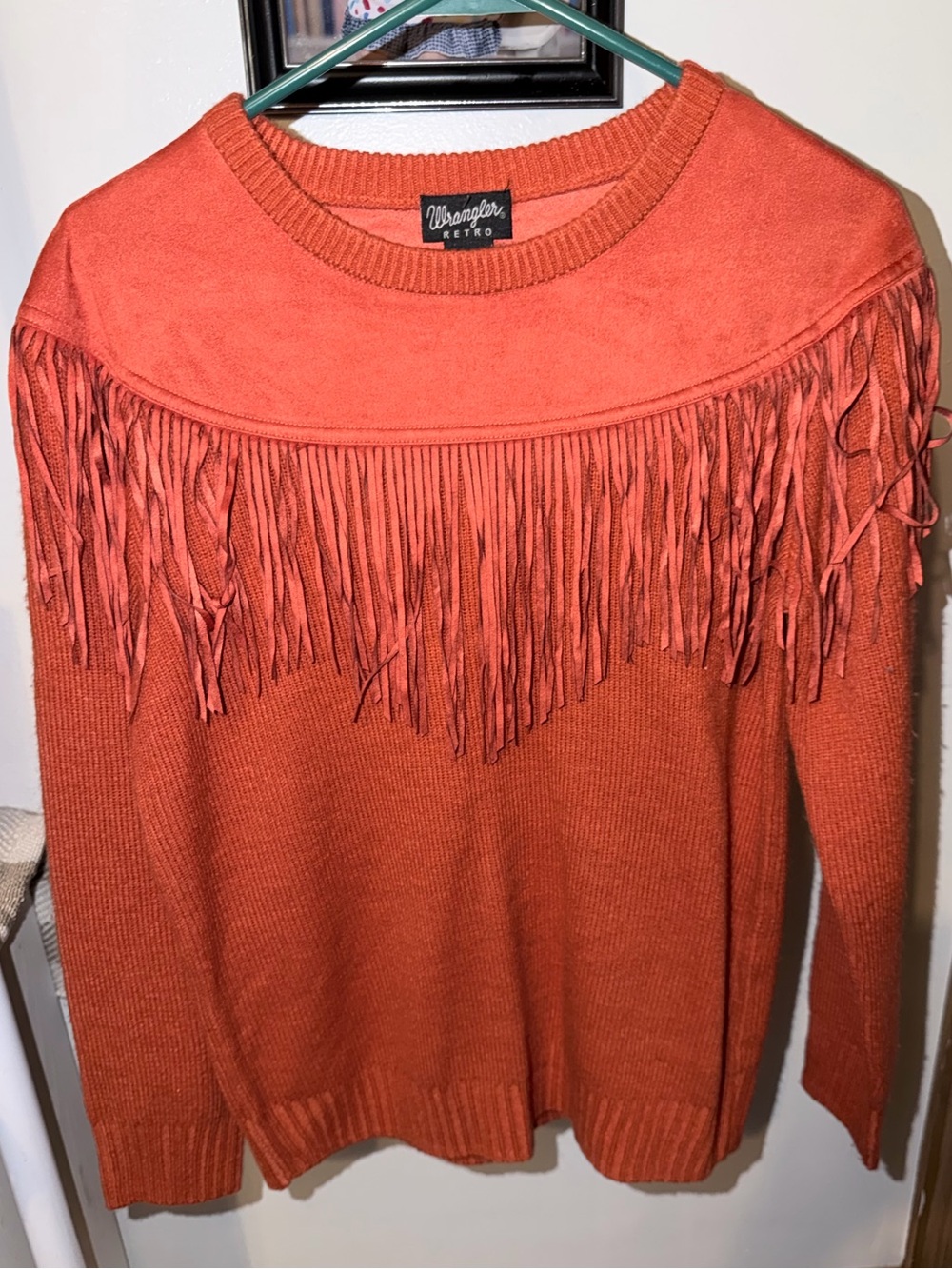 Vintage Wrangler Retro Rust Orange Fringe Crewneck Sweater